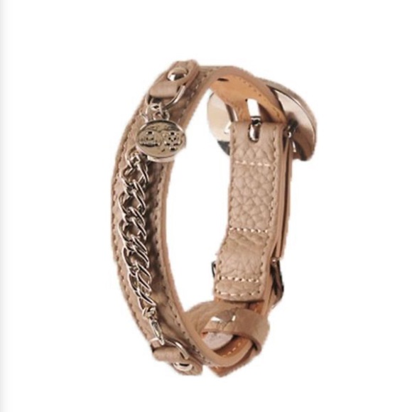 MOSHIQA Other - MOSHIQA Beige Leather Silver Chain Dog Collar M Frenchie Luxury Designer Pet Y2K